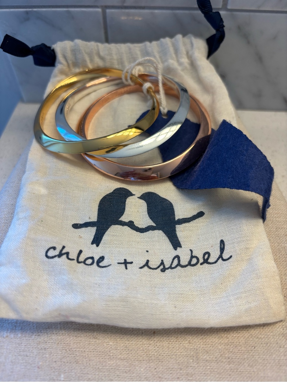 Chloe + Isabel Tri-Tone Stackable Bangle Set - Gold, Rose Gold, Silver